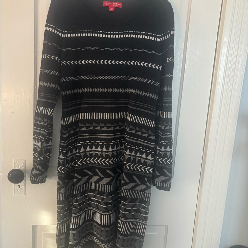 Krimson Klover Black and Gray Tallchief Geometric Long Sleeve sweater dress
